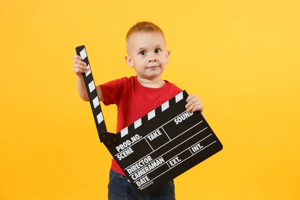 Little Cute Kid Baby Boy Years Old Red Shirt Holding — Stock Photo, Image