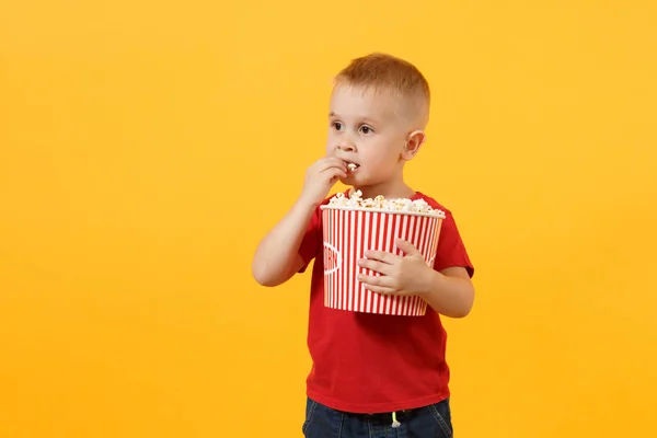 Little Cute Fun Kid Baby Boy Anos Idade Vermelho Shirt — Fotografia de Stock