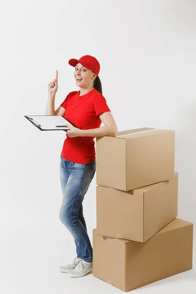 Longitud Total Mujer Parto Gorra Roja Camiseta Aislada Sobre Fondo —  Fotos de Stock