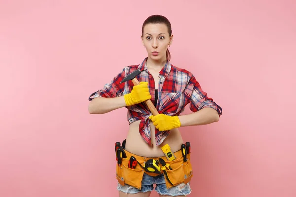 Fuerte Joven Manitas Con Camisa Cuadros Pantalones Cortos Mezclilla Kit — Foto de Stock