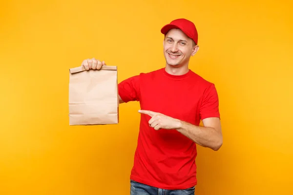 Uomo Berretto Rosso Shirt Che Ordine Fast Food Isolato Fondo — Foto Stock