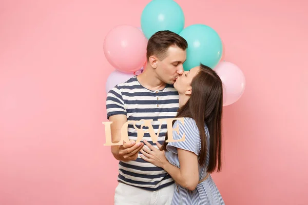 Portrait Young Happy Smiling Couple Love Woman Lean One Man — Stock Photo, Image