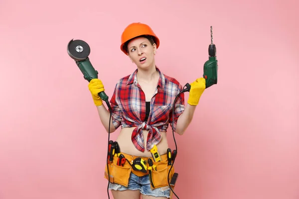 Energia Divertida Faz Tudo Mulher Luvas Protetora Capacete Laranja Kit — Fotografia de Stock