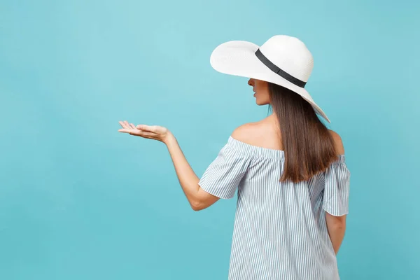 Vue Dos Portrait Jeune Femme Élégante Mode Été Blanc Grand — Photo