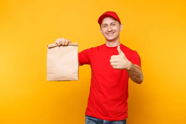 Uomo Berretto Rosso Shirt Che Ordine Fast Food Isolato Fondo — Foto Stock