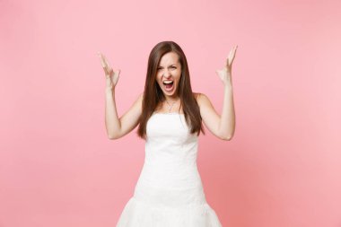 Güzel beyaz weddi sinirli sinirli gelin kadın portresi