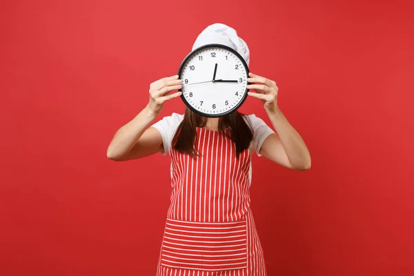 Femme Foyer Cuisinière Boulangère Tablier Rayé Blanc Shirt Toque Chefs — Photo