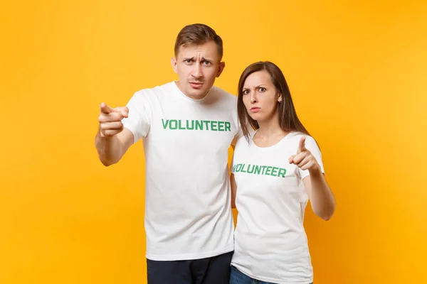 Portrait Young Colleagues Couple White Shirt Written Inscription Green Title — Stock Photo, Image