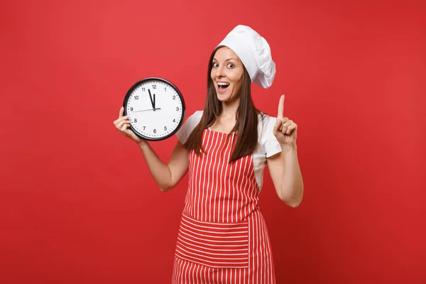 Ama Casa Cocinera Panadera Delantal Rayado Camiseta Blanca Sombrero Chefs — Foto de Stock