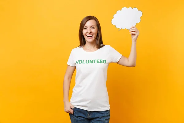 Donna Shirt Bianca Con Scritta Iscrizione Verde Titolo Volontario Tenere — Foto Stock