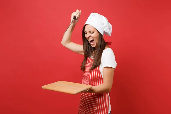 Ama Casa Cocinera Mujer Panadero Delantal Rayado Camiseta Blanca Toque —  Fotos de Stock