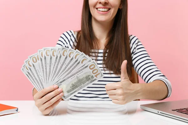 Cropped Image Woman Holding Bundle Lots Dollars Cash Money Showing — Photo