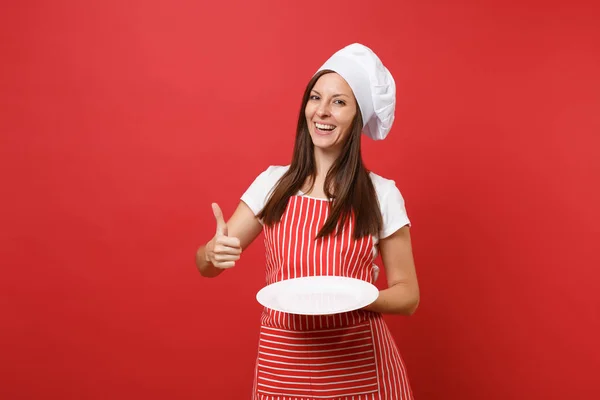 Femme Foyer Cuisinière Boulangère Tablier Rayé Blanc Shirt Toque Chefs — Photo