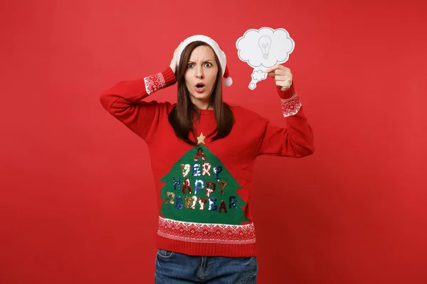 Shocked Concerned Young Santa Girl Putting Hand Head Holding Say — Stock Photo, Image