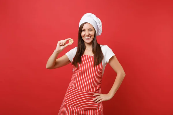 Ama Casa Cocinera Panadera Delantal Rayado Camiseta Blanca Toque Chefs —  Fotos de Stock