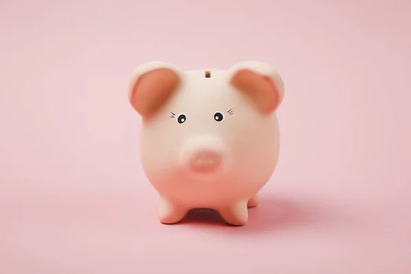 Крупним Планом Фото Банку Рожевих Свинячих Грошей Ізольовані Пастельному Рожевому — стокове фото