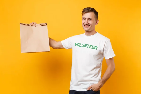 Ritratto Uomo Shirt Bianca Scritta Iscrizione Verde Titolo Volontario Tenere — Foto Stock