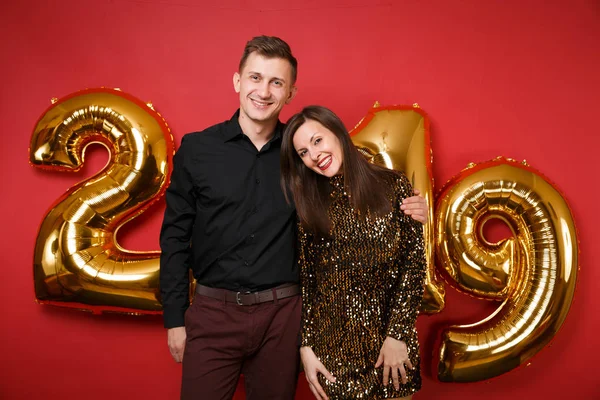 Couple Guy Girl Shiny Glitter Dress Black Shirt Celebrating Holiday — Stock Photo, Image