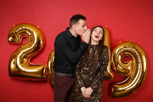 Couple Guy Girl Shiny Glitter Dress Black Shirt Celebrating Holiday — Stock Photo, Image