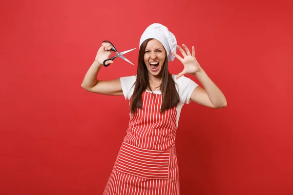 Ama Casa Cocinera Panadera Delantal Rayado Camiseta Blanca Sombrero Chefs —  Fotos de Stock