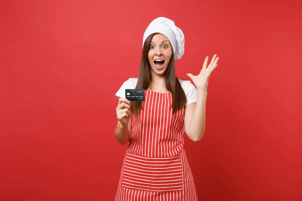 Dona Casa Chef Cozinheiro Padeiro Avental Listrado Branco Shirt Toque — Fotografia de Stock