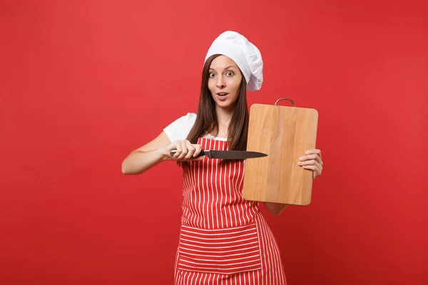 Ama Casa Cocinera Panadera Delantal Rayado Camiseta Blanca Sombrero Chefs — Foto de Stock