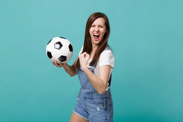 Gritar Salvaje Joven Fanático Del Fútbol Animar Apoyo Equipo Favorito — Foto de Stock