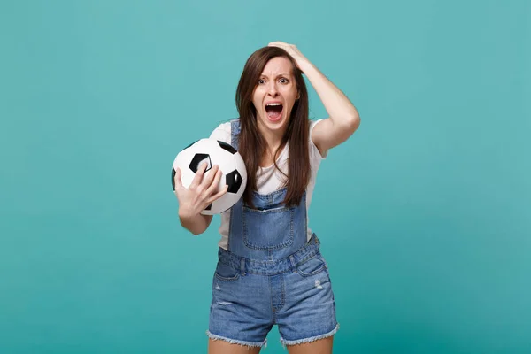 Nerviosos Gritos Conmocionaron Joven Fanática Del Fútbol Equipo Favorito Apoyo —  Fotos de Stock