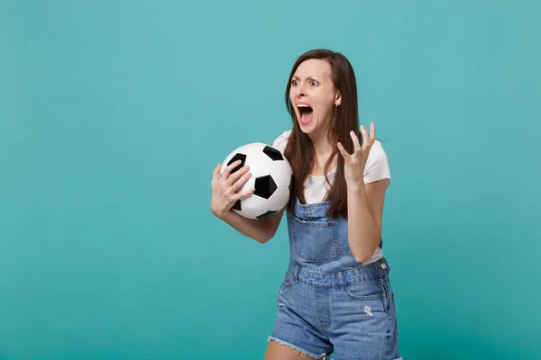 Enojado Gritando Conmocionó Equipo Favorito Apoyo Fans Fútbol Femenino Joven — Foto de Stock