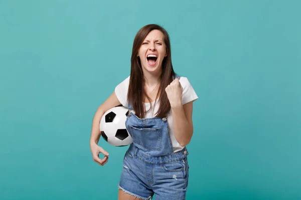 Кричащие Сумасшедшие Молодые Женщины Футбольный Болельщик Поднять Поддержку Любимой Команды — стоковое фото