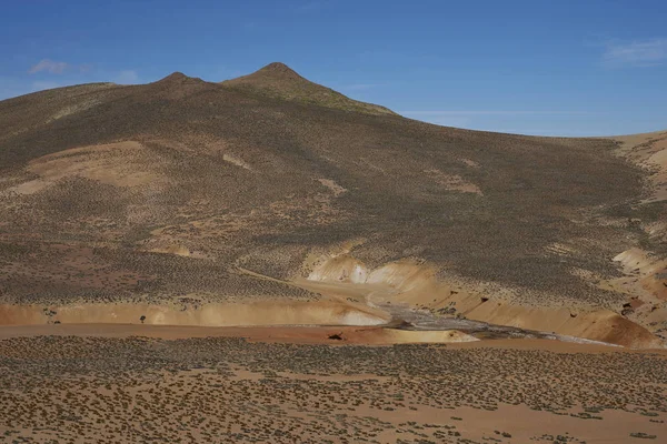 在智利北部高原的拉乌卡国家公园 炎热的河谷贯穿着五彩缤纷的沙漠景观 — 图库照片