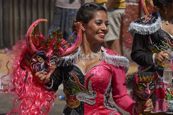 Arica Chile Janeiro 2016 Jovem Realizando Diablada Dança Diabo Como — Fotografia de Stock