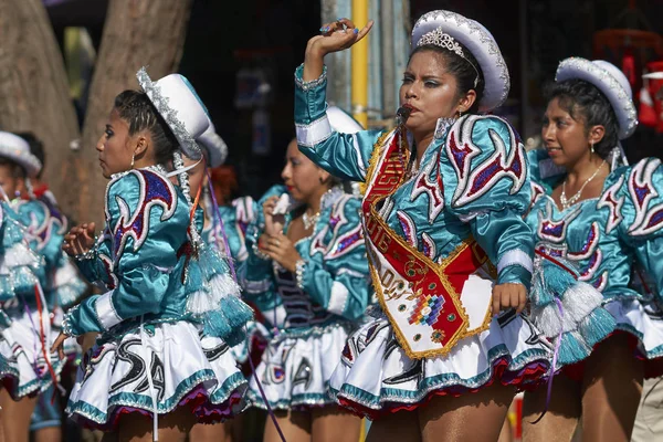 Arica Chile Styczeń 2016 Grupa Taneczna Caporales Występująca Dorocznym Carnaval — Zdjęcie stockowe