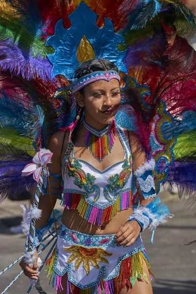 Arica Kind Januari 2016 Tobasdansers Traditioneel Andeskostuum Treden Tijdens Het — Stockfoto