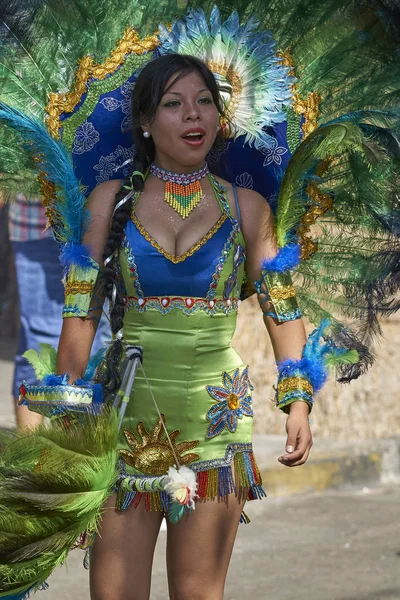 Arica Chile Janeiro 2016 Dançarinos Tobias Com Traje Tradicional Andino — Fotografia de Stock