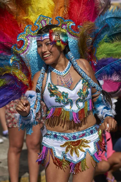 Arica Chile Styczeń 2016 Tancerze Tobasa Tradycyjnym Stroju Andyjskim Występujący — Zdjęcie stockowe