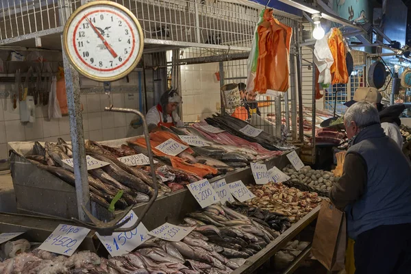 Santiago Chile July 2014 Fresh Seafood Sale Historic Main Fish — Stock Photo, Image