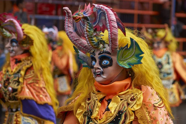 Oruro Bolivie Février 2017 Des Danseurs Diablada Costumes Décorés Défilent — Photo