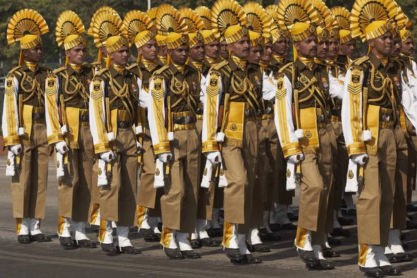 New Delhi Inde Janvier 2008 Des Soldats Uniforme Jaune Vif — Photo