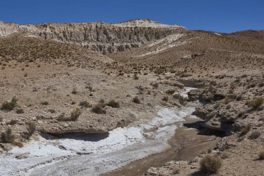 Eroded rock formations along Quebrada Chuba, a river valley high on the Altiplano of northern Chile in Lauca National Park. clipart