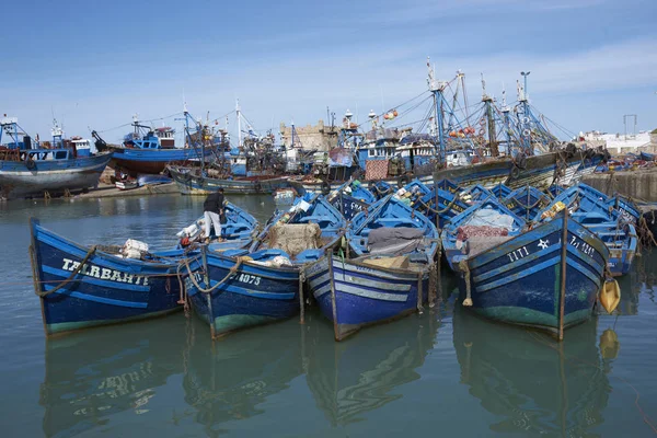 Essaouira Maroko Října Malých Dřevěných Rybářských Člunů Uvnitř Historického Přístavu — Stock fotografie