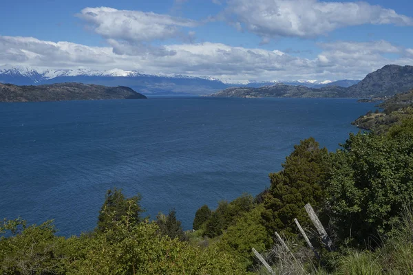 Краєвид Вздовж Carretera Austral Поруч Блакитними Водами Lago Генеральний Carrera — стокове фото