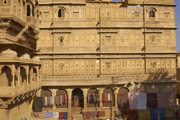 Jaisalmer Rajasthan Indie Lutego 2008 Misternie Rzeźbione Ściany Balkony Miodu — Zdjęcie stockowe