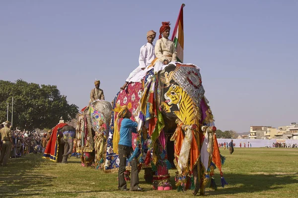 Jaipur Rajasthan Indien Mars 2008 Dekorerade Elefanter Och Mahouter Parad — Stockfoto