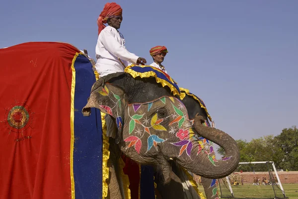 Jaipur Rajasthan India Maart 2008 Versierde Olifanten Mahouts Parade Jaarlijkse — Stockfoto