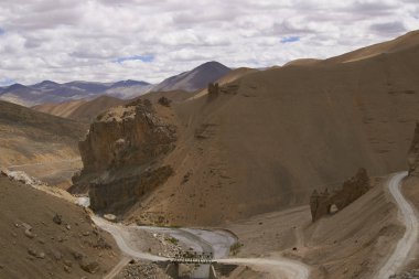 manali ve leh ladakh, Hindistan ın arasındaki yüksek irtifa yol güzergahı boyunca kurak dağ manzarası