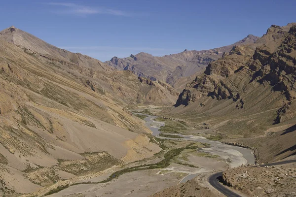 Paysage Montagneux Aride Long Route Haute Altitude Entre Manali Leh — Photo