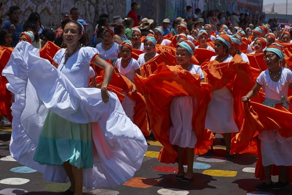 Arica Chile Lutego 2017 Grupa Tancerzy Afryki Zejście Afrodescendiente Wykonuje — Zdjęcie stockowe