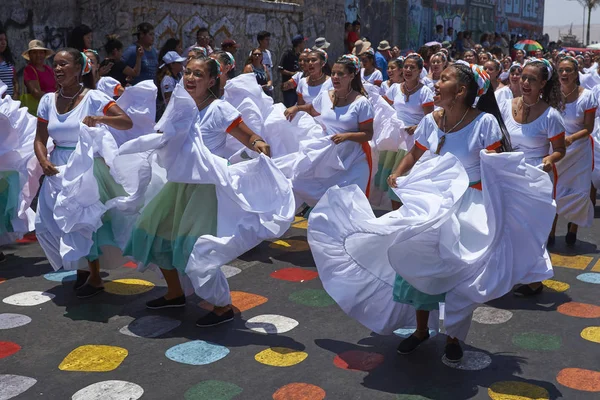 Arica Χιλή Φεβρουαρίου 2017 Ομάδα Χορευτών Της Αφρικής Καθόδου Afrodescendiente — Φωτογραφία Αρχείου