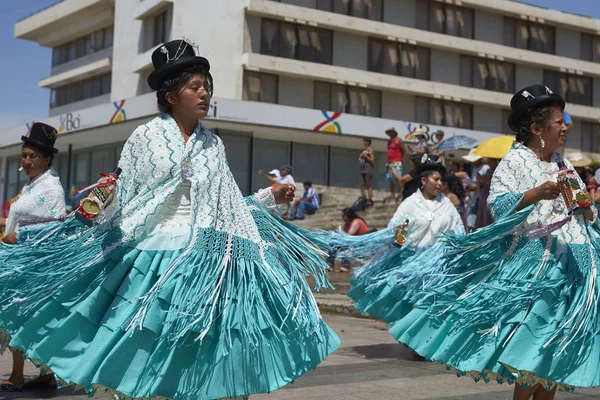 Αρίκα Χιλή Φεβρουαρίου 2017 Ομάδα Χορού Μορενάντα Ντυμένη Περίτεχνα Κοστούμια — Φωτογραφία Αρχείου